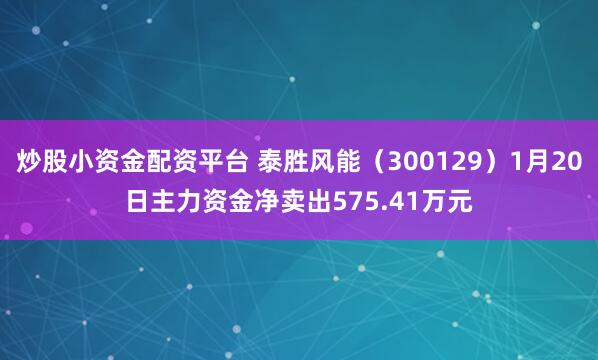 炒股小资金配资平台 泰胜风能（300129）1月20日主力资金净卖出575.41万元