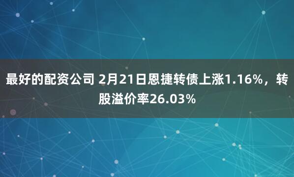 最好的配资公司 2月21日恩捷转债上涨1.16%，转股溢价率26.03%