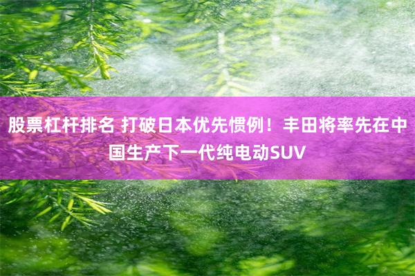 股票杠杆排名 打破日本优先惯例！丰田将率先在中国生产下一代纯电动SUV